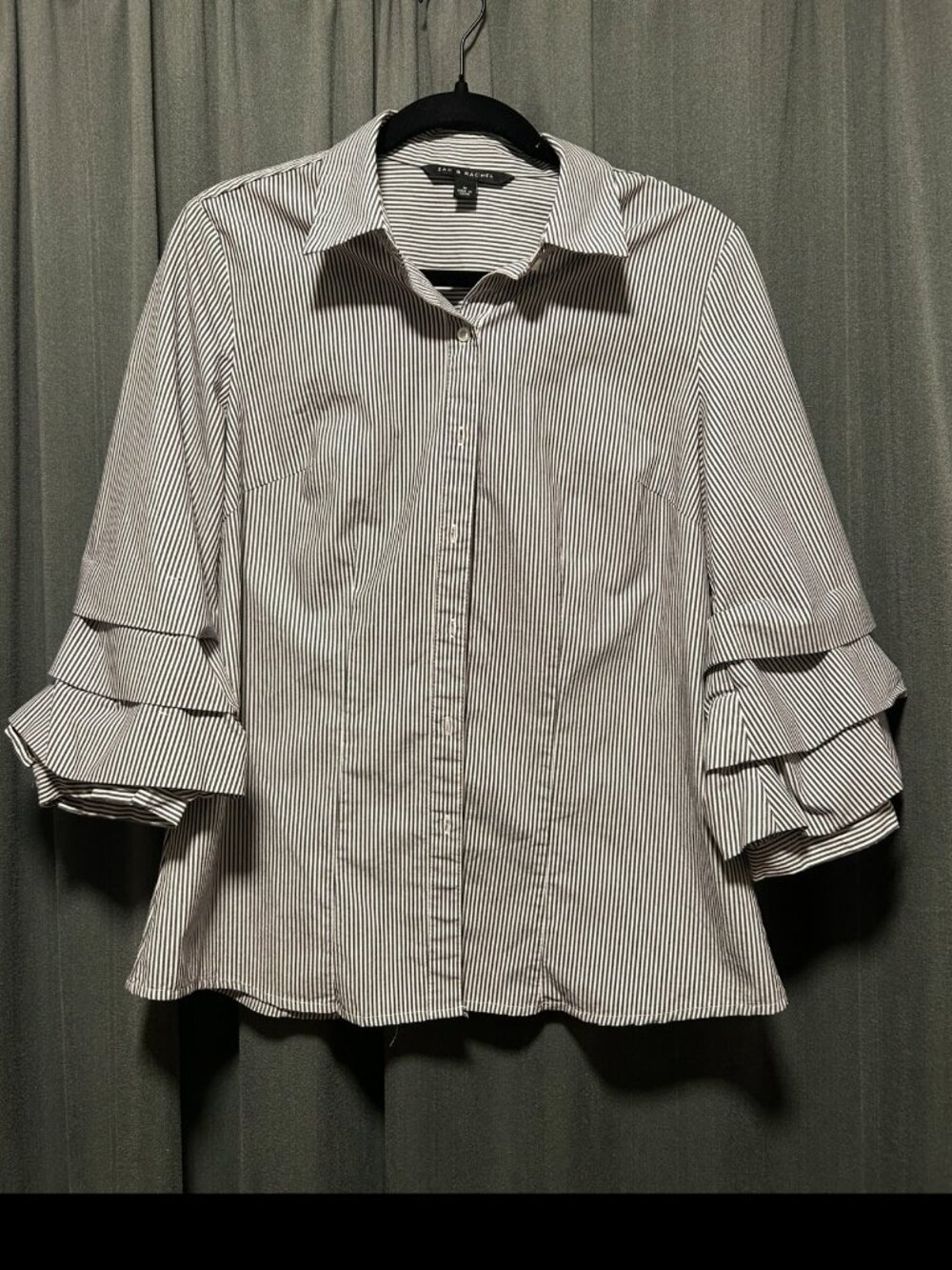 Vertical Stripe Button Up Blouse